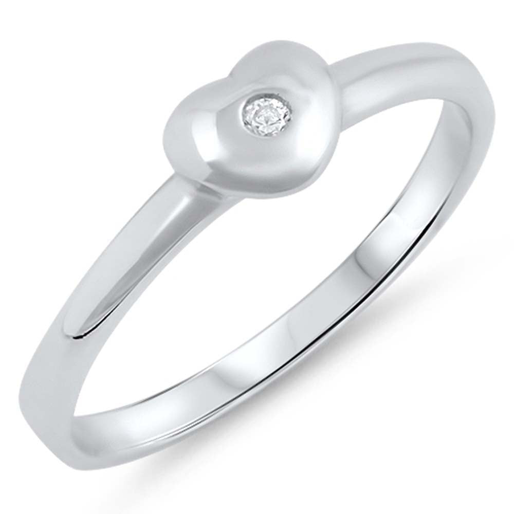 Sterling Silver Heart Ring with Clear CZ StoneAnd Face Height of 5 mm\r\n