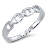 Sterling Silver Chain Link Ring with Clear CZ StoneAnd Face Height of 3mm