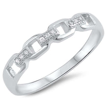 Load image into Gallery viewer, Sterling Silver Chain Link Ring with Clear CZ StonesAnd Face Height of 4mm