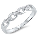 Sterling Silver Chain Link Ring with Clear CZ StonesAnd Face Height of 4mm