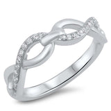 Sterling Silver Infinity Linked Ring with Clear CZAnd Face Height of 5 mm