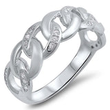 Sterling Silver Chain Linked Ring with Clear CZAnd Face Height of 7 mm