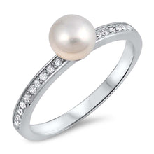 Load image into Gallery viewer, Sterling Silver Genuine Freshwater Pearl with Clear CZ RingAnd Face Height of 6 mm
