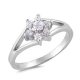 Sterling Silver Flower Shaped Clear CZ RingAnd Face Height 8mm
