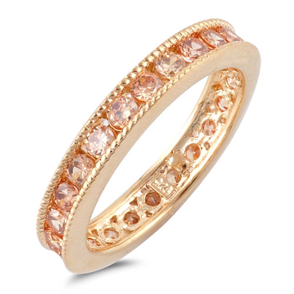 Sterling Silver Rose Gold Plated Wedding Band Shaped Clear CZ RingAnd Face Height 4mm
