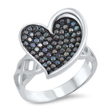 Sterling Silver Heart Shaped Black CZ RingAnd Face Height 17mm