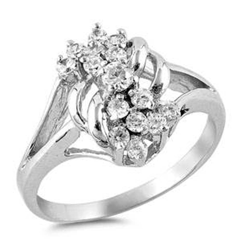 Sterling Silver Flower Shaped Clear CZ RingsAnd Face Height 13mm