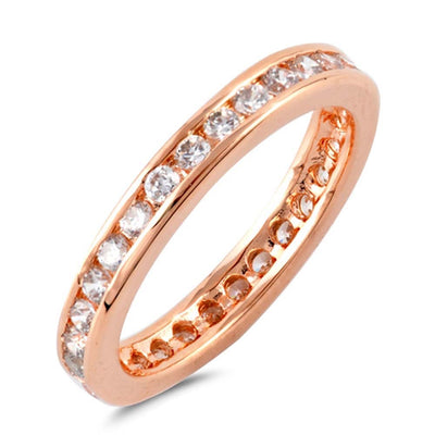 Sterling Silver Rose Gold Plated Wedding Band Shaped Clear CZ RingAnd Face Height 3mm