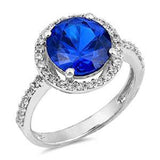 Sterling Silver Blue Sapphire Round Shaped Clear CZ RingsAnd Face Height 12mm