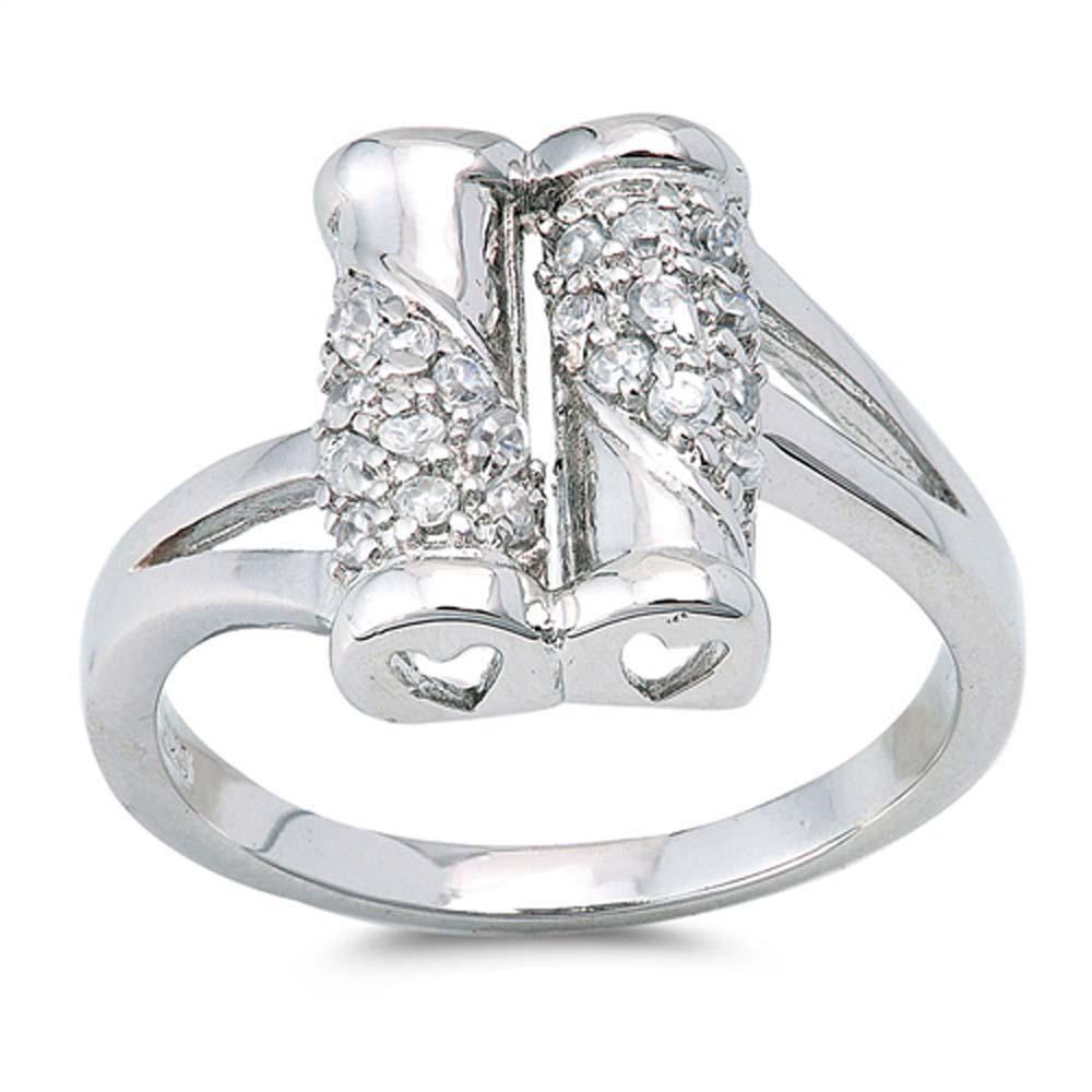 Sterling Silver Heart Cut Shaped Clear CZ RingAnd Face Height 13mm