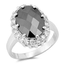 Load image into Gallery viewer, Sterling Silver Oval Shaped Black And Clear CZ RingsAnd Face Height 18mm