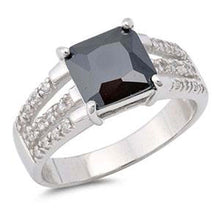 Load image into Gallery viewer, Sterling Silver Square Shaped Black And Clear CZ RingAnd Face Height 9mm