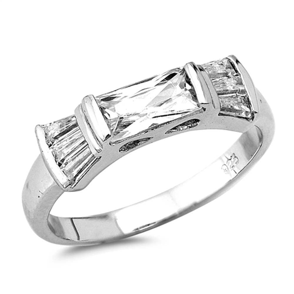 Sterling Silver Princess Cut Shaped Clear CZ RingAnd Face Height 4mm