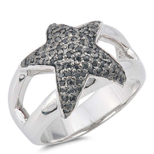 Load image into Gallery viewer, Sterling Silver Star Shaped Black CZ RingAnd Face Height 14mm