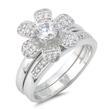 Load image into Gallery viewer, Sterling Silver Plumeria Shaped Clear CZ RingAnd Face Height 13mm