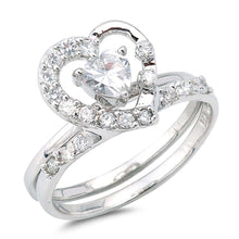 Load image into Gallery viewer, Sterling Silver Heart Shaped Clear CZ RingAnd Face Height 12mm