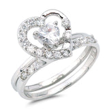 Sterling Silver Heart Shaped Clear CZ RingAnd Face Height 12mm