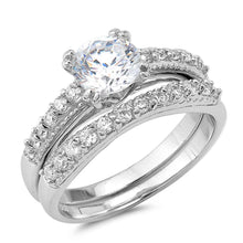 Load image into Gallery viewer, Sterling Silver Two Lines Round Shaped Clear CZ RingAnd Face Height 7mm
