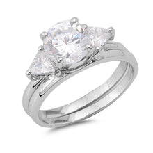 Load image into Gallery viewer, Sterling Silver Round And Trillion Shaped Clear CZ RingAnd Face Height 7mm