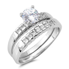 Load image into Gallery viewer, Sterling Silver Two Lines Round Shaped Clear CZ RingsAnd Face Height 6mm