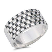 Load image into Gallery viewer, Sterling Silver Black Rounds Wedding Band Shaped Clear CZ RingAnd Face Height 10mm