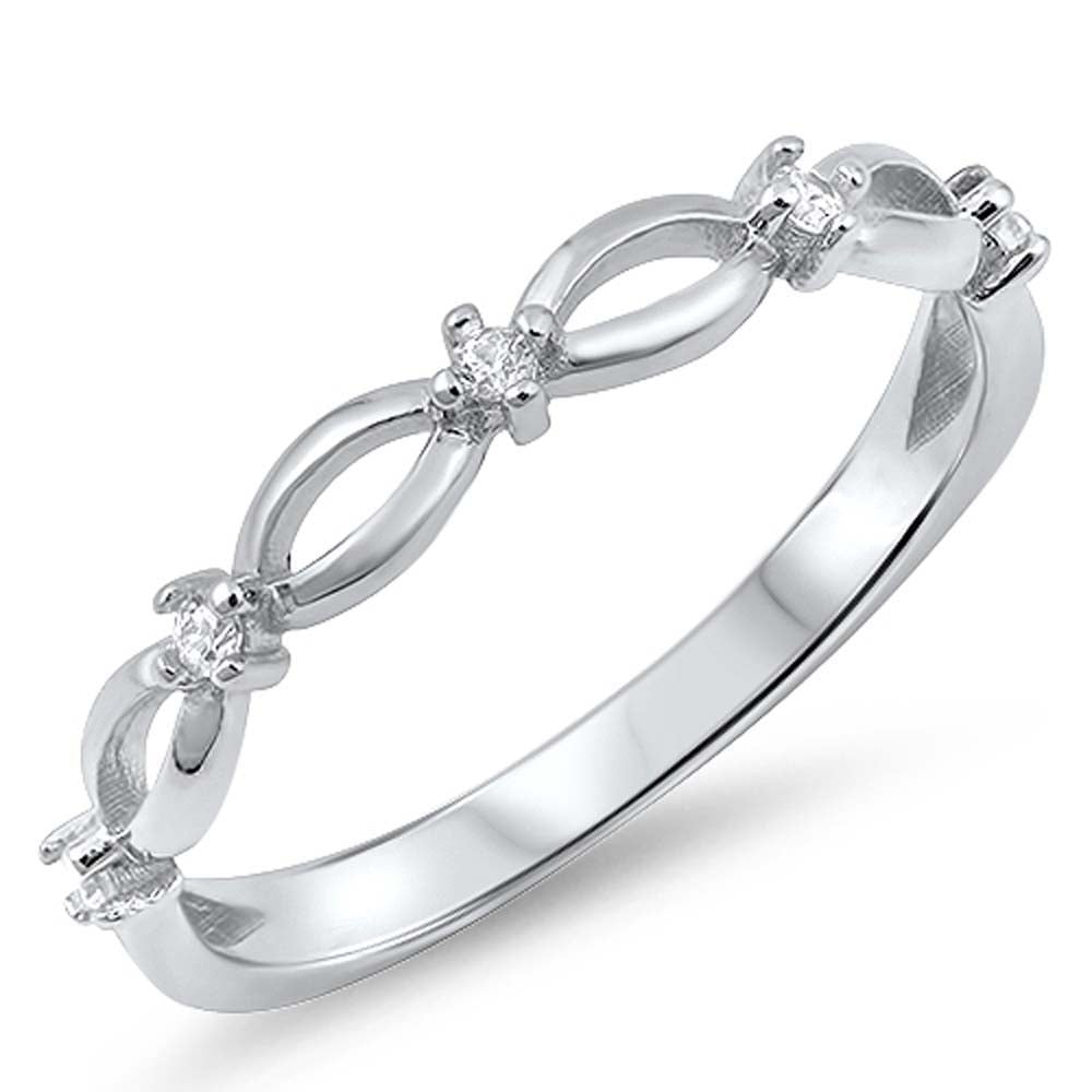 Sterling Silver Clear CZ loop Shape Ring With Face Height of 3MM