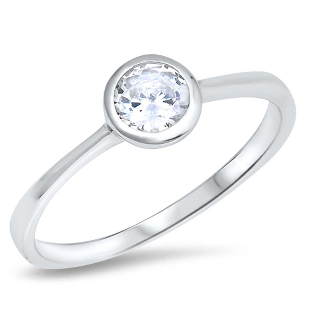 Sterling Silver Plain Engagement Ring with Round Clear CZ CenterAnd Face Height of 6 MM