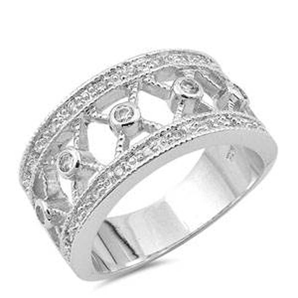 Sterling Silver Princess Cut Shaped Clear CZ RingsAnd Face Height 11mm