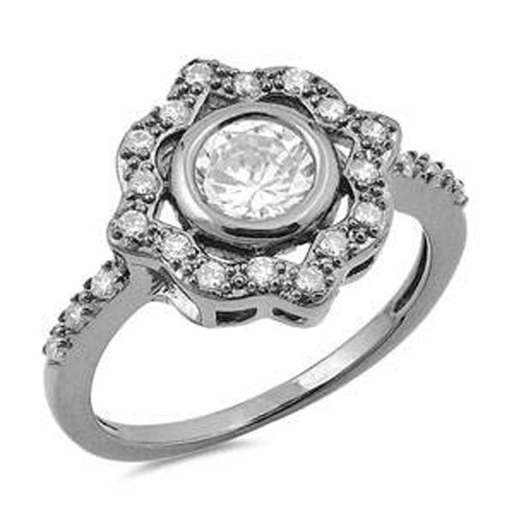 Sterling Silver Flower Shaped Clear CZ RingsAnd Face Height 14mm