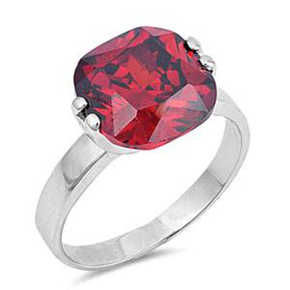 Sterling Silver Square Shaped Garnet CZ RingsAnd Face Height 12mm