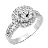 Sterling Silver Round Flower Shaped Clear CZ RingAnd Face Height 12mm