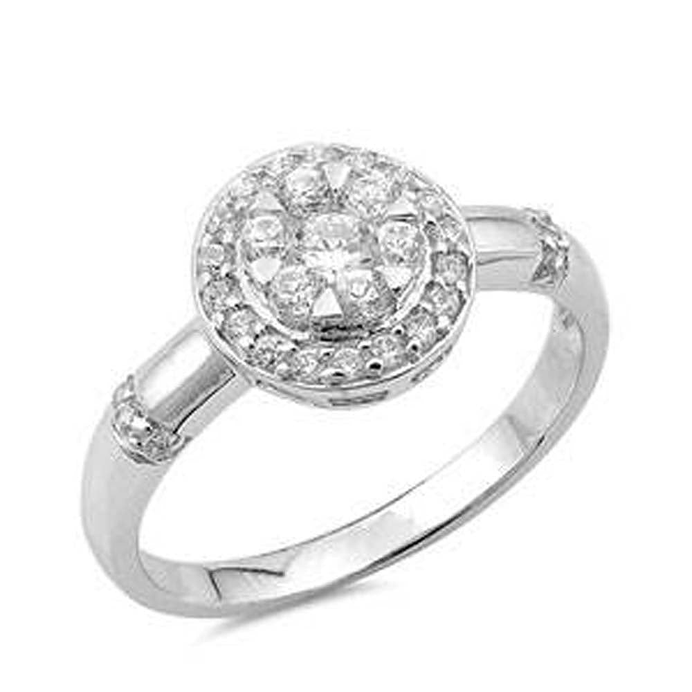 Sterling Silver Round Flower Shaped Clear CZ RingsAnd Face Height 10mm