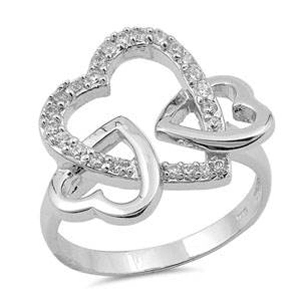 Sterling Silver Hearts Shaped Clear CZ RingsAnd Face Height 17mm