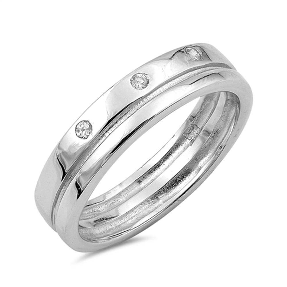 Sterling Silver Wedding Band Shaped Clear CZ RingAnd Face Height 5mm