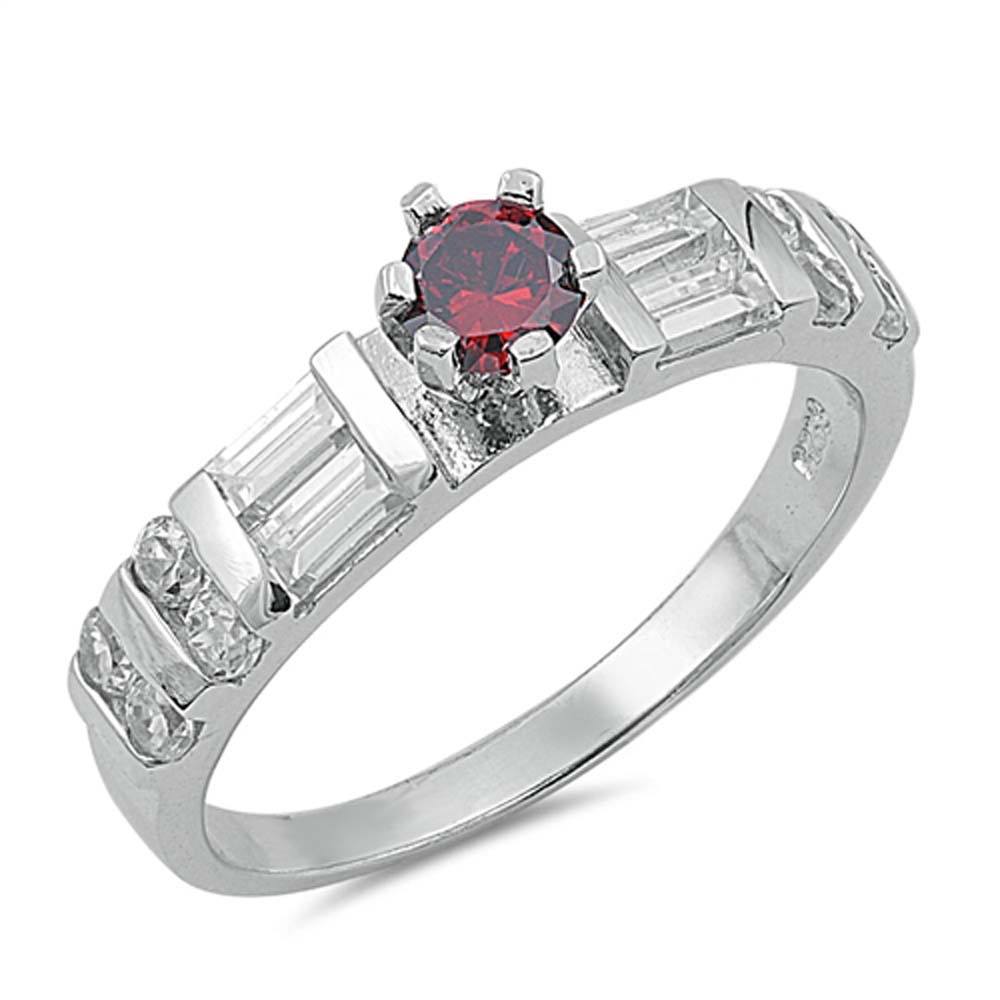 Sterling Silver Garnet Round Shaped Clear CZ RingAnd Face Height 5mm