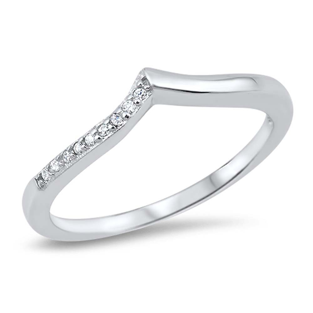 Sterling Silver Wave Shaped Clear CZ RingAnd Face Height 4mm