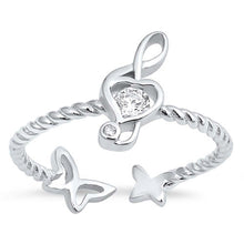 Load image into Gallery viewer, Sterling Silver Music Note And Butterfly Shaped Clear CZ RingAnd Face Height 12mm