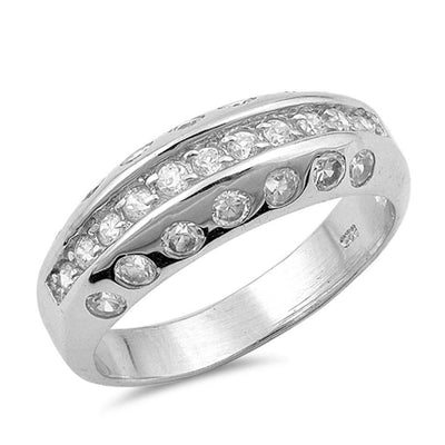 Sterling Silver Round Shaped Clear CZ RingAnd Face Height 7mm