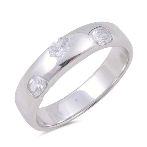 Sterling Silver Wedding Band Shaped Clear CZ RingAnd Face Height 5mm