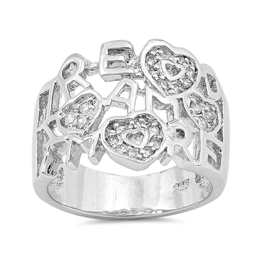 Sterling Silver Heart And Alphabets Shaped Clear CZ RingAnd Face Height 14mm