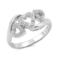 Load image into Gallery viewer, Sterling Silver Hearts Shaped Clear CZ RingAnd Face Height 9mm