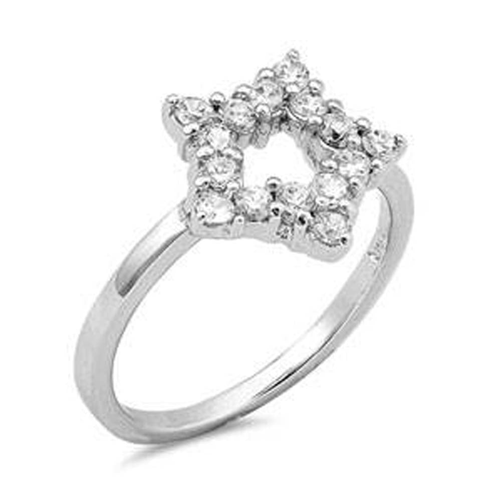 Sterling Silver Star Shaped Clear CZ RingsAnd Face Height 12mm