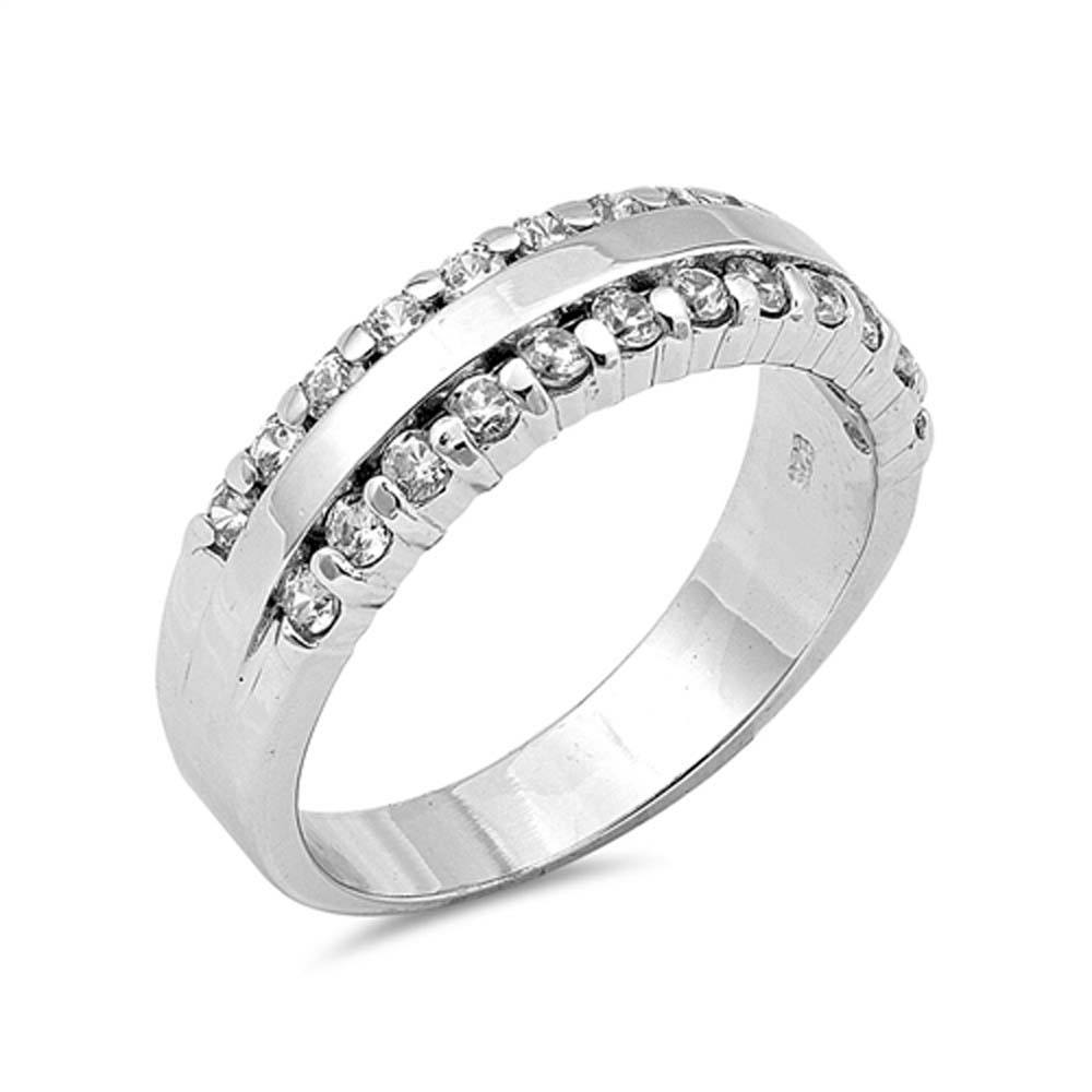 Sterling Silver Wedding Band Shaped Clear CZ RingsAnd Face Height 5mm