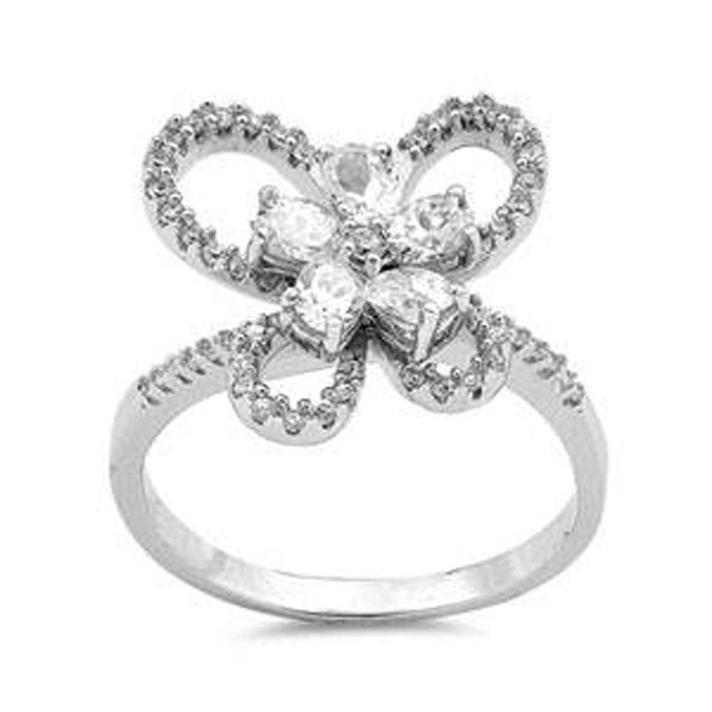 Sterling Silver Butterfly Shaped Clear CZ RingsAnd Face Height 16mm