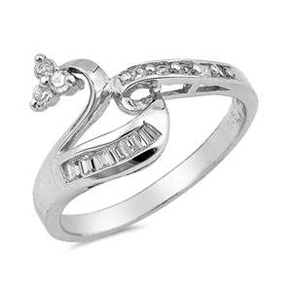 Sterling Silver Peacock Shaped Clear CZ RingAnd Face Height 13mm