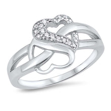 Load image into Gallery viewer, Sterling Silver Double Hearts Shaped Clear CZ RingAnd Face Height 12mm