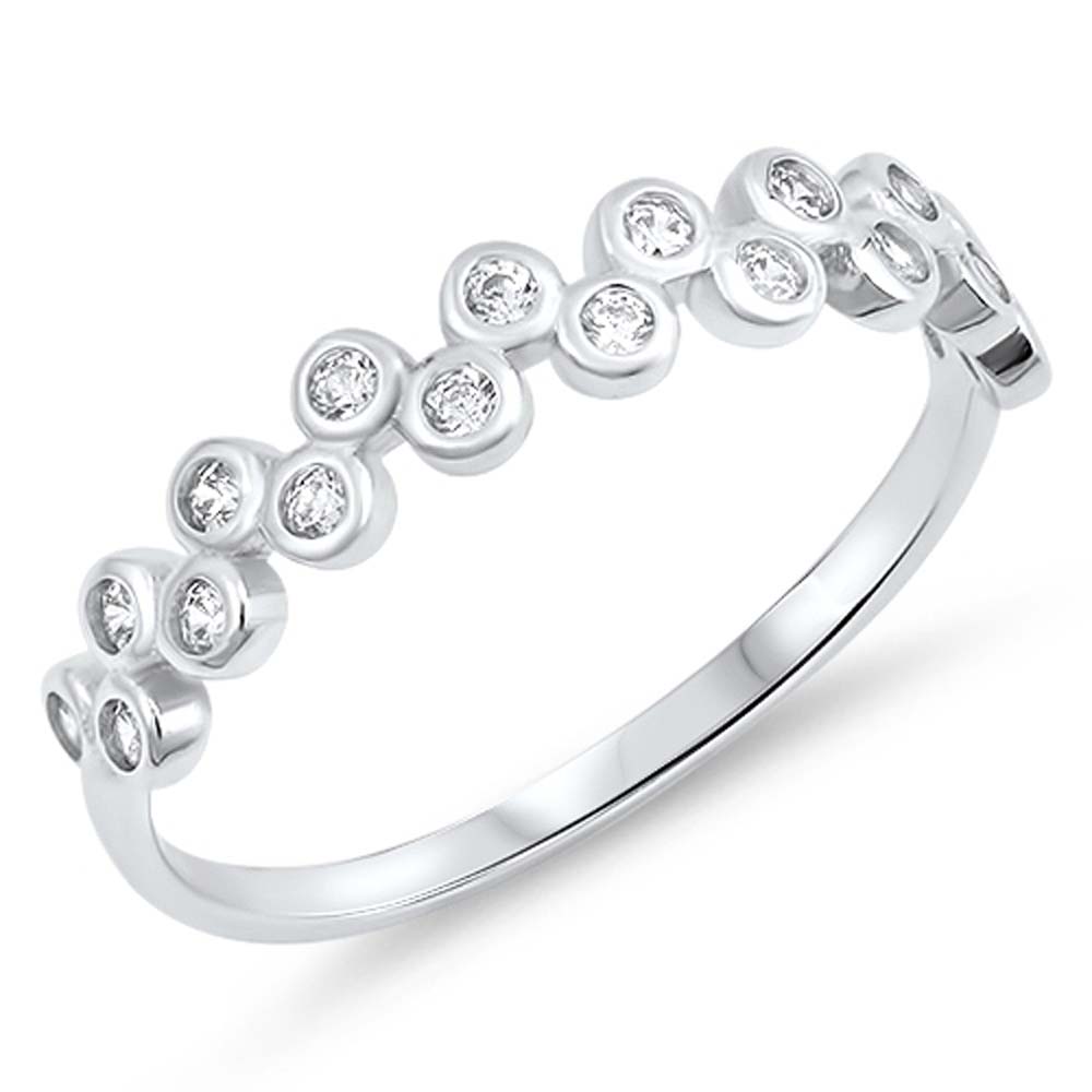 Sterling Silver Rounds Shaped Clear CZ RingAnd Face Height 3mm