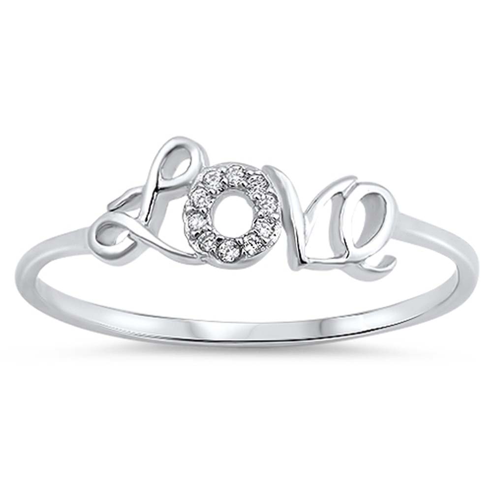 Sterling Silver Love Shaped Clear CZ RingAnd Face Height 5mm