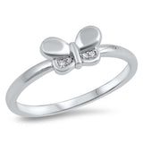 Sterling Silver Butterfly Trendy Ring with Clear CZ AccentsAnd Face Height of 6MM