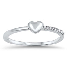 Load image into Gallery viewer, Sterling Silver Heart Rng with Clear Cz  stones on one side of the BandAnd Face Height of 4 MM